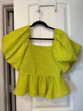 Entro Square-Neck Smocked Peplum Top with Puff Sleeves